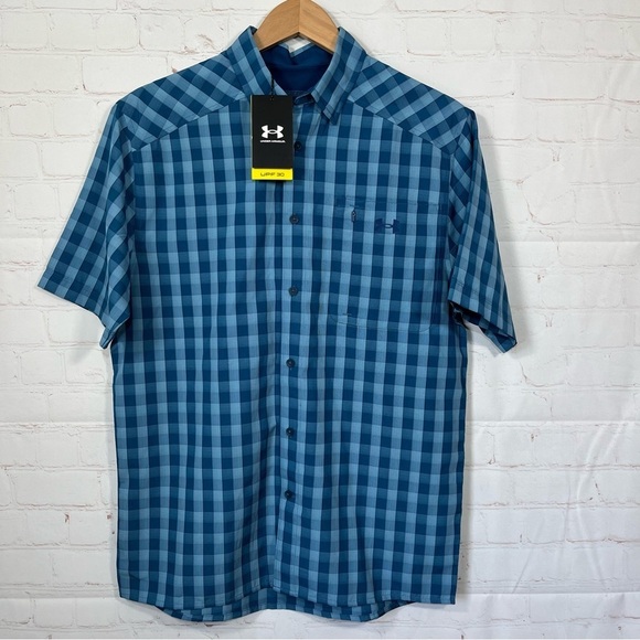 Under Armour UPF 30 Drift Tide 2.0 Vented Plaid Button Up Shirt Mens Medium NWT - Picture 1 of 14